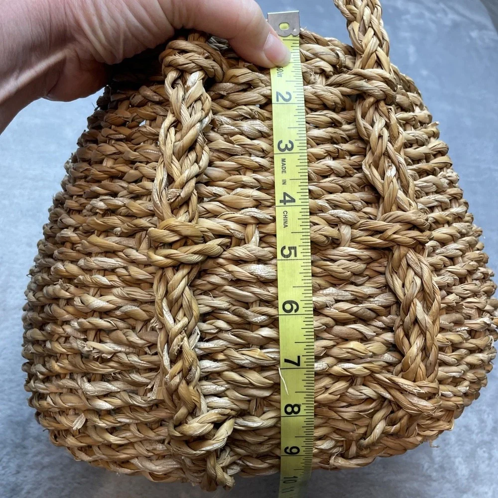 Woven Round Seagrass Belly Basket Wicker Home Storage Handled Beehive Bowl Boho